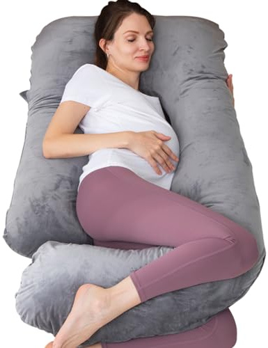 MOON PINE Pregnancy Pillow, U Shaped Full Body Pillow for Maternity Support, Sleeping Pillow with Cover for Pregnant Women (Dark Grey)