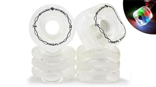 Shark Wheel 70mm 78a Longboard Cruising Wheels, Set of 4 Wheels (Clear with Multi-Color Lights, 70mm)