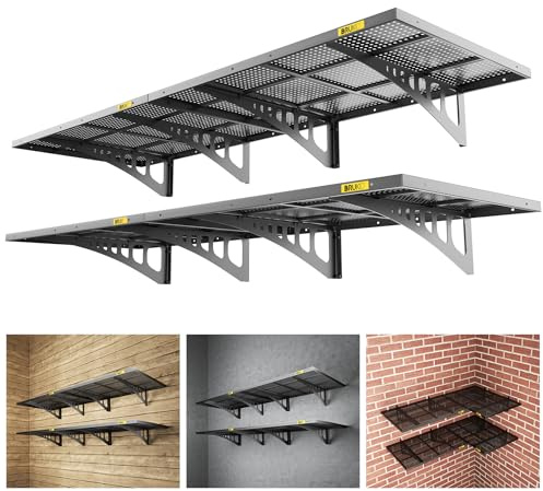 Brukid 4Pack 2x3ft Adjustable Metal Garage Wall Shelving Heavy Duty Garage Storage Shelf Wall Mounted Black