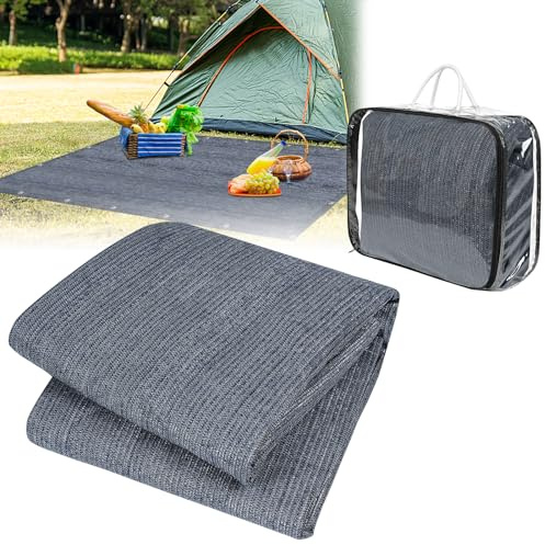 FIVMEN Alfombra para tienda de campaña, 400 x 600 cm, antideslizante, lavable, con agujeros, estacas y bolsa de transporte, color gris y azul