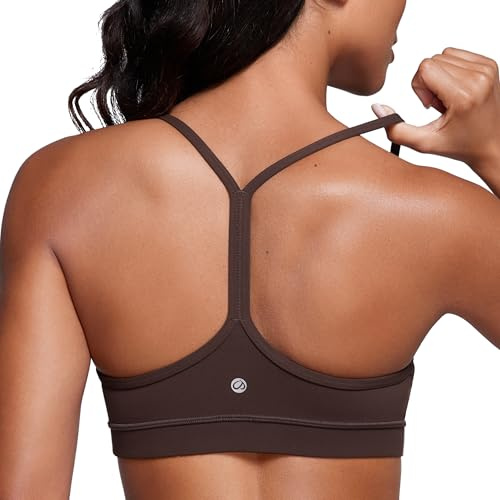 CRZ YOGA Mujer Butterluxe Sujetador Deportivo Y Racerback Spaghetti Straps Bajo Impacto Yoga Gimnasio Bra Tops Marrón Fudge Caliente M