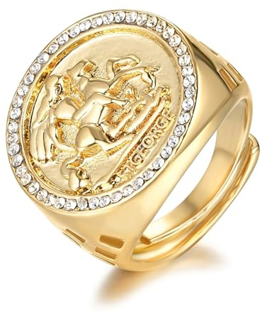 Bling King London Gold Dragon Slayer Sovereign Ring with CZ Stone, Size T