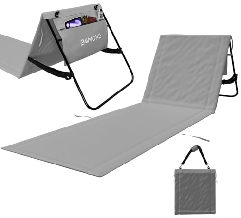 24MOVE® Strandmatte klappbar mit Verstellbarer Rückenlehne, Strandliege faltbar mit Schlaufen, Aufbewahrungstasche, Sonnenliege für Strand Garten, grau