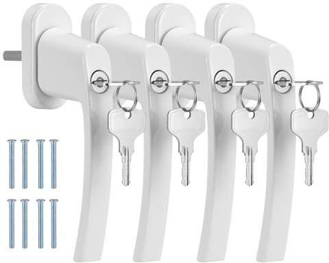 Dazone 4PCS Poignée de fenetre à clé en Aluminium et PVC, poignee de fenêtre verrouillable pour Sécurité Enfant, Protection fenetre Enfant, pour Toutes Les fenêtres et Portes de Balcon (Blanc)