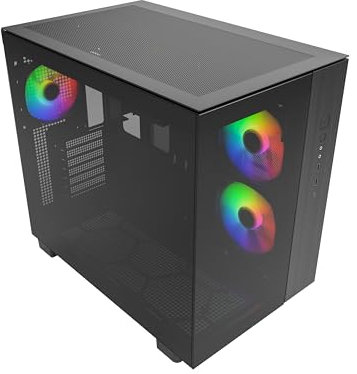 MONTECH King 65 PRO ATX Mid Tower Gaming PC Gehäuse, Dual Chamber, High Airflow Mesh Panels, Unterstützt RTX 40 Serie, 3 vorinstallierte ARGB Lüfter, werkzeugloser Zugang, Getöntes Glas - Schwarz