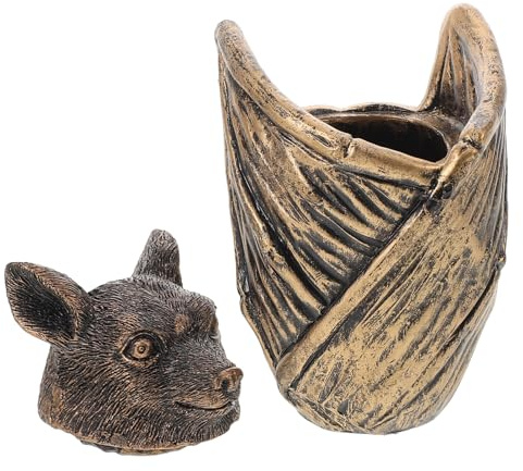 HAMPPLIES Gothic Bat Jewelry Box Antique Bat Figurine Storage Canister for Halloween Decor Unique Resin Trinket Holder for Parties and Home Decoration