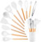 KAIYAYA Ustensiles de Cuisine Silicone 12 Pièces Lot Ustensile Cuisine avec Poignée en Bois Ustensiles Cuisine Antiadhésive Sans BPA passe au Lave-Vaisselle pour Tous Batteries de Cuisine