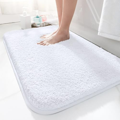 LUOJINYI Alfombrilla de baño de 40 x 60 cm, Antideslizante, Suave Que Absorbe el Agua, Alfombra de Microfibra para el baño, Lavable a máquina, para bañera, Ducha y baño (Color Blanco)