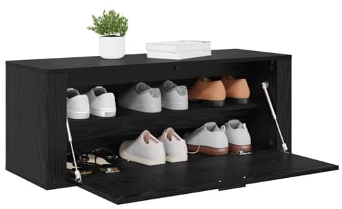 vidaXL Mobile per Scarpe con Lo scaffale Rovere Nero 100 x 35 x 38 cm, Panchina per Scarpe, Design Rettangolare, Organizer Moderno, Mobile Compatto, Soluzione con Ripiani