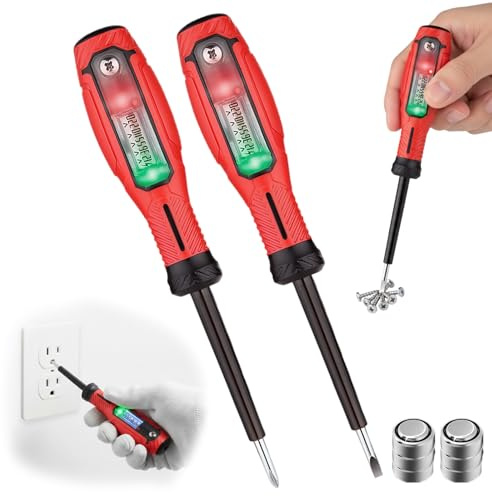 2 Pcs Spannungsprüfer Mit LCD Display, Phasenprüfer Mit Schraubendreher, Berührungsloser Spannungsprüfer, Elektriker Schraubendreher Summeralarm, Kreuzschlitz- und Schlitz- Profil Stromprüfer