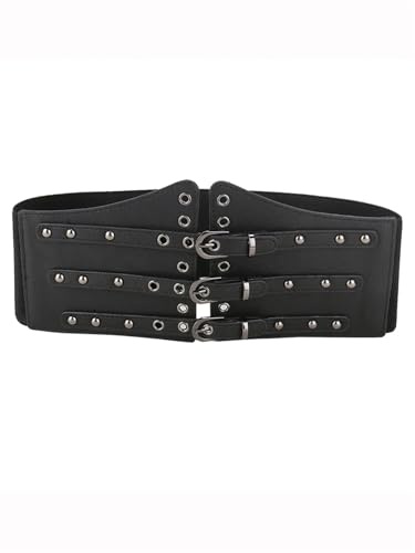 ITRHJTGP korsettbälte för kvinnor dam ihålig elastisk midja, dekorativt brett bälte, smalt för kvinnor, stiftspänne, korsett, knytband på skjorta, kappa, kostym för halloween, svart, S 68cm