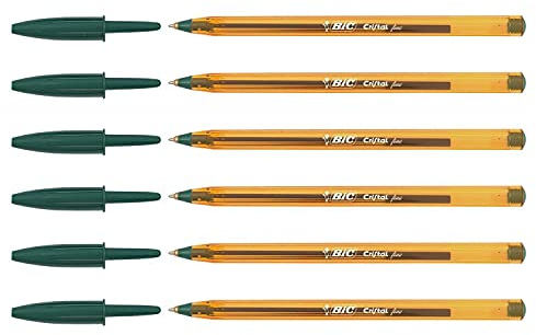 BIC Set di 6 penne a sfera CRISTAL sottile, punta fine, colore: verde