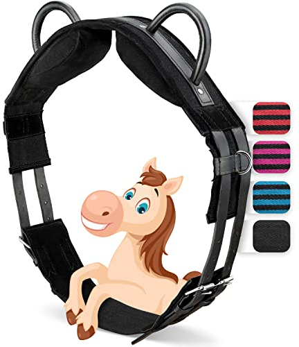 Esposita Reitgurt mit 2 Griffen aus Leder zum Festhalten für Kinder und Reitanfänger - auch geeignet als Longiergurt, Voltigiergurt oder als Holzpferd Zubehör Farbe: Uni Schwarz Gr. Shetty