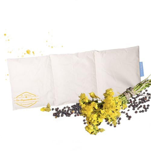 Dr. Berger® Cojín de semillas de colza orgánico de 3 cámaras, ayuda con la tensión y el dolor, alivia el dolor de cuello, hombros y espalda, algodón respetuoso con la piel, regulación del calor