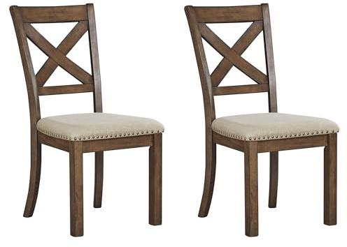 Signature Design by Ashley Moriville Modern Farmhouse 19 Upholstered Dining Room Chair, 2 Count, Brown