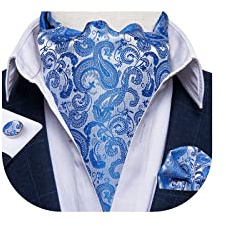 DiBanGu Jacquard Cravat Ascot Tie and Pocket Square Set for Men,Blue