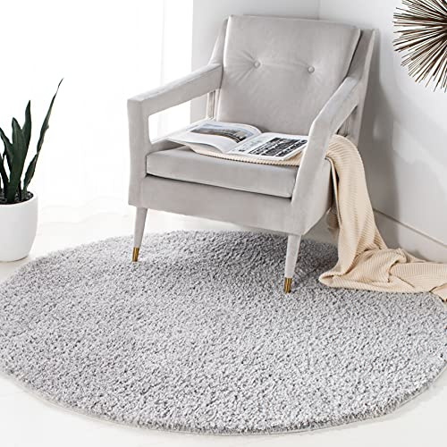Safavieh Tapis Shag pour Salon, Salle à Manger, Chambre à Coucher - August Shag Collection, Tapis à Poil Court, Argent, 122 x 122 cm