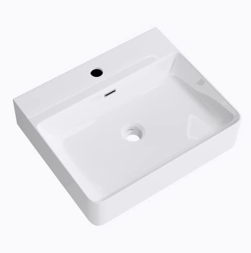 Mai & Mai Bathroom Sink Basin Countertop Wash Basin | Ceramic White Rectangular Wall Mounted | WDH: 50x42×12cm | Modern Design Bathroom Vessel Sink | Nano-Coating Meissen201