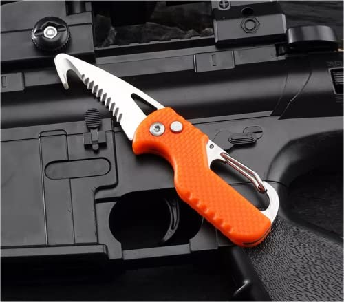 Cuchillo de seguridad anti corte de hoja gancho, muesca de cierre resellable, con mosquetón Llavero