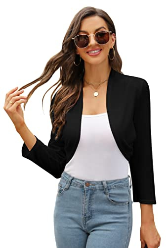 KOJOOIN Mujer Bolero Festivo Corto Cardigan Manga Larga Shrug Top (Pack Multidireccional), Negro , L