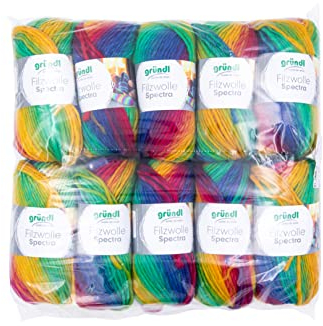 Gründl Wolle Filzwolle Spectra - Dicke Wolle zum Filzen in der Waschmaschine - Strickgarn- Weich und hautfreundlich - 100% Schurwolle - 10 Knäuel 100 g /100 m -Nadelstärke 8-9 - carnival multicolor