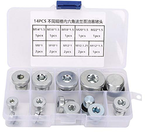 Ölwannen-Ablassschraube, 14-teilige Ablassschraube, Innensechskant, Ölflansch, Ablassmutter, Ölablassschrauben-Sortiment für mehrere Zwecke