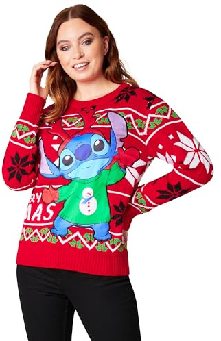 Disney Stitch Maglione Natalizio Donna, Maglione di Natale per Donna, Ragazza - Regali Stitch (Rosso Stitch, M)