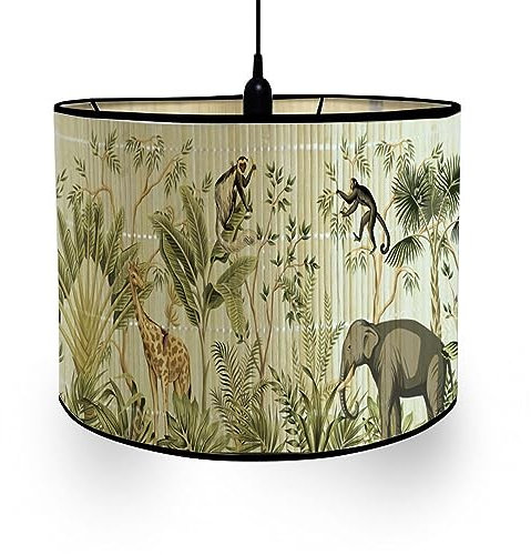 Fansu Pantalla de Lámpara Vintage Pantallas de Lámpara de Tela Cubierta de Lámpara de Tambor Estampado Animal Cilíndrica Lámpara de Pie Para El Hogar Mesa de Hotel Mesita de Noche (elefante)