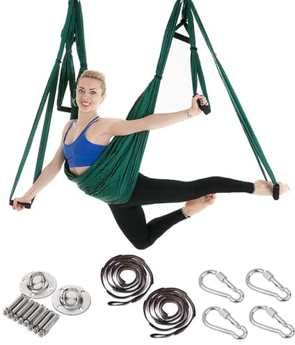 PLOTSAGE Aerial Yoga-Hängematte,Luft-Pilates-Schaukel,Fly Yoga Anti-Gravity Strapazierfähige Luftseide,Swing Sling Aus Nylongewebe mit Tragetasche und Verlängerungsgurten,5