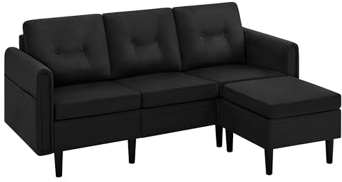 Yaheetech Divano ad Angolo 3 Posti Divano Angolare in Tessuto 189 × 136 × 80 cm Chaise Longue a Forma di L con Poggiapiedi Rimovibile per Salotto Soggiorno Divano a Sinistra/Destra Nero