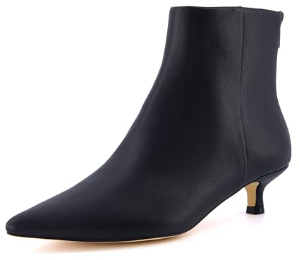 CUSHIONAIRE Women's Barbi Kitten Heel Bootie – Soft Vegan Leather, and Back Zipper, pointed toe booties, BLACK 7