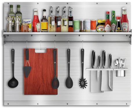 VENFAN 42 x 30 Inch Stainless Steel Backsplash with Shelf & Knife Rack - Stove Backsplash for Oven & Range | Stainless Backsplash with Pre-Drilled Holes - Easy Install