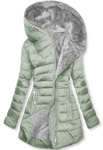 ORANDESIGNE Cappotti Pelliccia Donna Cappotto Cappuccio Giacca Calda Giubbotto Trapuntato Cappotto Elegante Giacca Invernale Cappotti Lunghi con Tasca A Verde Chiaro, M