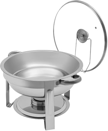 5QT Chafers e Scalda Buffet, Chafing Dish, Set Rotondo in Acciaio Inox per Hotel, Catering, Ricevimenti - Padella Alimentare e Porta Carburante