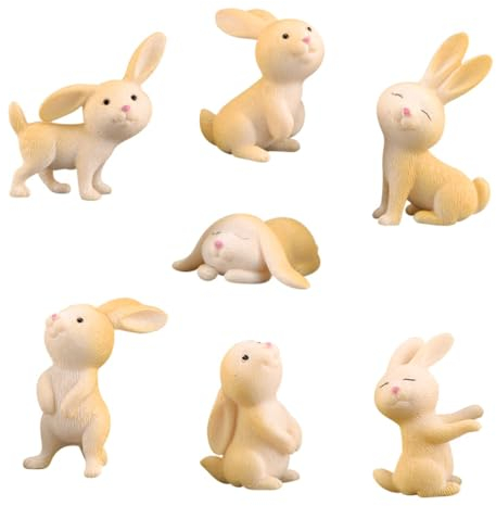 Sctmda Mini Figurines de Lapin 7 Pièces - Décorations et Ornements Miniatures en Résine pour Jardin