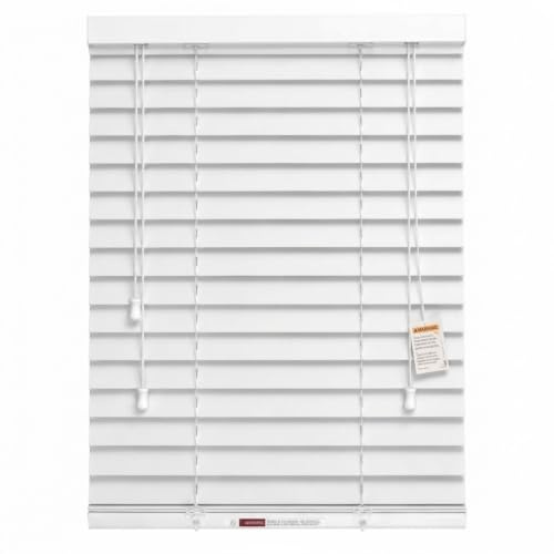 Rehan & Co Faux Wood Venetian Window Blind White String 240Wx150H cm | Faux Wooden Window Venetian Blind venetian blinds horizontal 50mm slats kitchen blind for windows TRIMMABLE Child Safe Blind