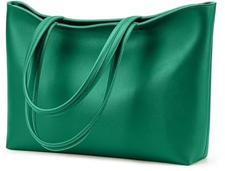 KALIDI Bolso de mano grande para mujer, de piel sintética, impermeable, con cremallera, para trabajo, viajes, compras, escuela, verde claro