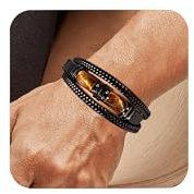 ALEXCRAFT Herren Armband Leder Armreif schwarz Lerderarmband Geflochten Echtleder Breites Wickelarmband mit Magnet Verschluss Armbandlänge 22.5 CM