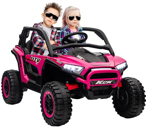 AIYAPLAY 2 Seater Ride on Truck, 24V 7AH Battery Powered Electric Ride On Car with Parental Remote Control, Spring Suspension, 3 Speeds, LED Lights, MP3, Horn, Music, Pink