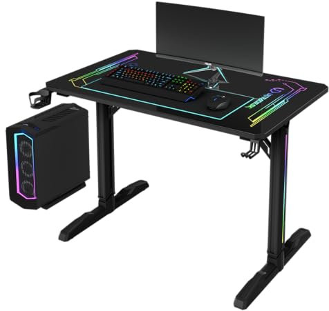 ULTRADESK - Gaming Freeze V2 - Schreibtisch für Spieler - Gaming Tisch Stahlkonstruktion - Platz für Zwei Monitore - Beinfreiheit, Futuristische Form mit Beleuchtung - mit Zubehör, 109x69cm, Schwarz