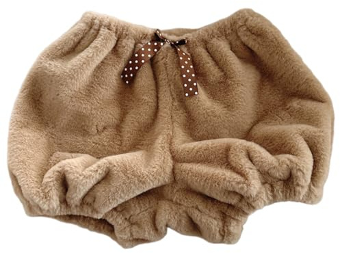 Wegiwuca Sous-vêtements en peluche pour femme - Ours en fourrure - Rembourré - Soutien-gorge citrouille - Culotte japonaise d'hiver en peluche thermique