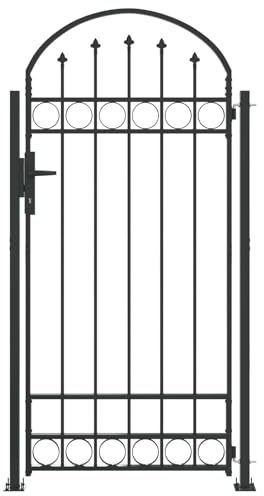 vidaXL Zaunpfosten mit Schloss Grau 200 x 88 x 14 cm Stahl, Outdoor-Tor, Zugang aus Stahl, Gartenzaun, dekorative Einlagen, rechteckige Barriere, Zugang zum Weg