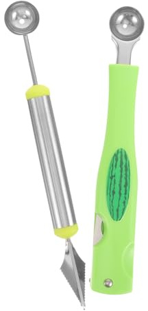BESTYASH 2 piezas Utensilios Cortadores Multifunción para Sandía para Bolas de Melón y Herramientas de Corte de Fruta Acero Inoxidable y Diseño Seguro y Cómodo para Ensaladas y Postres