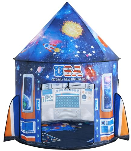 JOYIN Kids Play Tents Indoor Outdoor, Rocket Ship Play Tent, Astronaut Spaceship Space Night Sky Themed Pretend Playhouse, Pop Up Tent for Kids, Birthday Gifts for 3 4 5 6 7 8 Year Old Boys & Girls