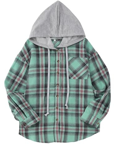 Camisas Franela Cuadros para Mujer Sudadera con Capucha Camisa Manga Larga Tama?o Chaqueta Blusa Botones