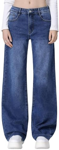 vittorio y Jeans Donna Vita Alta Larghi Baggy Wide Leg Fit Jeans (IT, Testo, L, Regular, Regular, Denim)