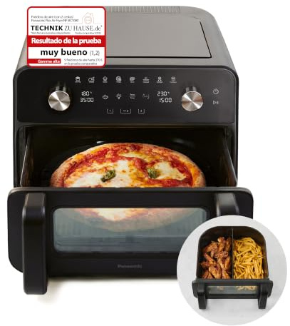 Panasonic NF-BC1000KXE flexibel luftfritös med fönster, XL flexibel korg, 9,6L, 30°-230°C, mild ånga, 8 förinställningar, enkel rengöring, svart