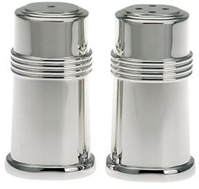 Set di 2 spargisale e pepe – coppia di spargitori in metallo argentato, rotondo e semplice, ricaricabile, superficie liscia, design elegante, altezza circa 6 cm, diametro 3 cm