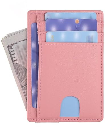 AGBIADD Slim Minimalist Front Pocket RFID Blocking Leather Wallets for Men Women Medium Size (Pink)