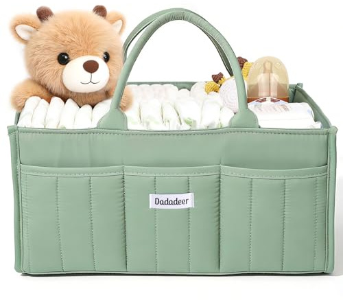 DADADEER Baby Diaper Caddy Organizer, Portable Nursery Storage Basket for Newborn Essentials, Changing Table & Car Caddy Organizer, Gift for Baby Shower, Registry Must-Have for Boy Girl, Green